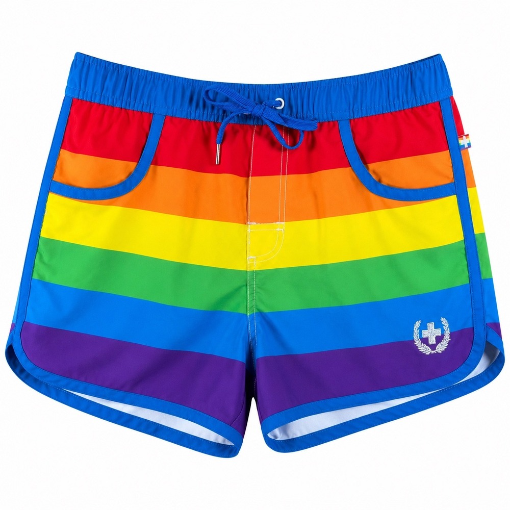 Andrew Christian Mens Rainbow pride Stripe Swim Trunks Shorts Large beach pool